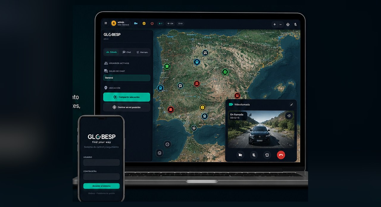 GLOBESP con el mapa operativo, los activos localizados y una videollamada abierta desde el propio mapa